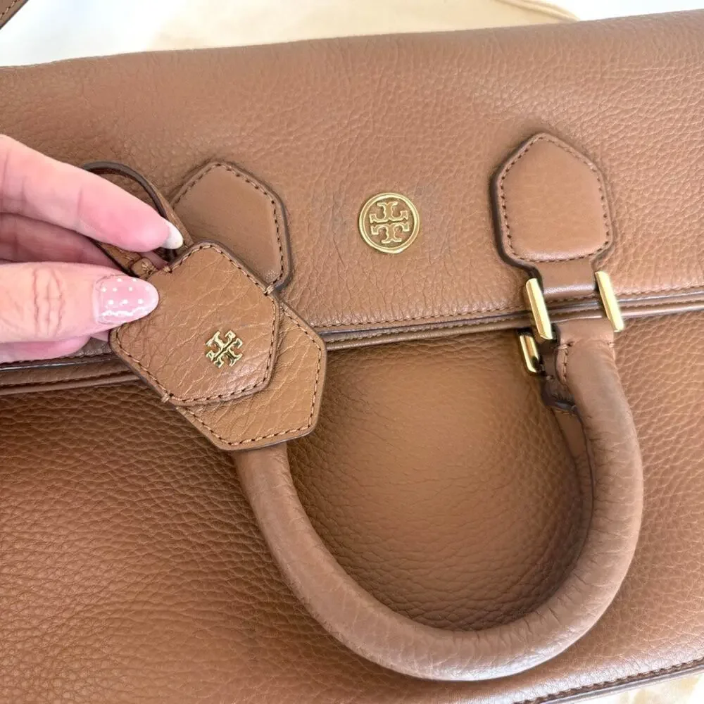 TORY BURCH Robinson Foldover Messenger Bag Brown Leather Crossbody Tote4 - Picture 3 of 13